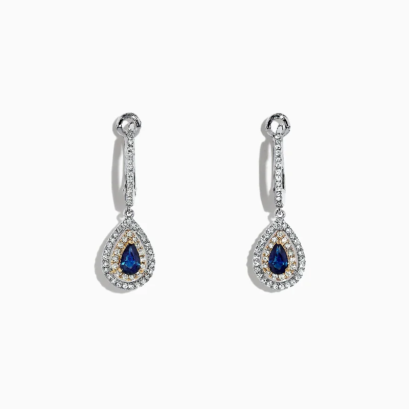 Bold Earrings For Unique Fashion-Royale Bleu 14K Two Tone Gold Sapphire and Diamond Earrings, 0.93 TCW