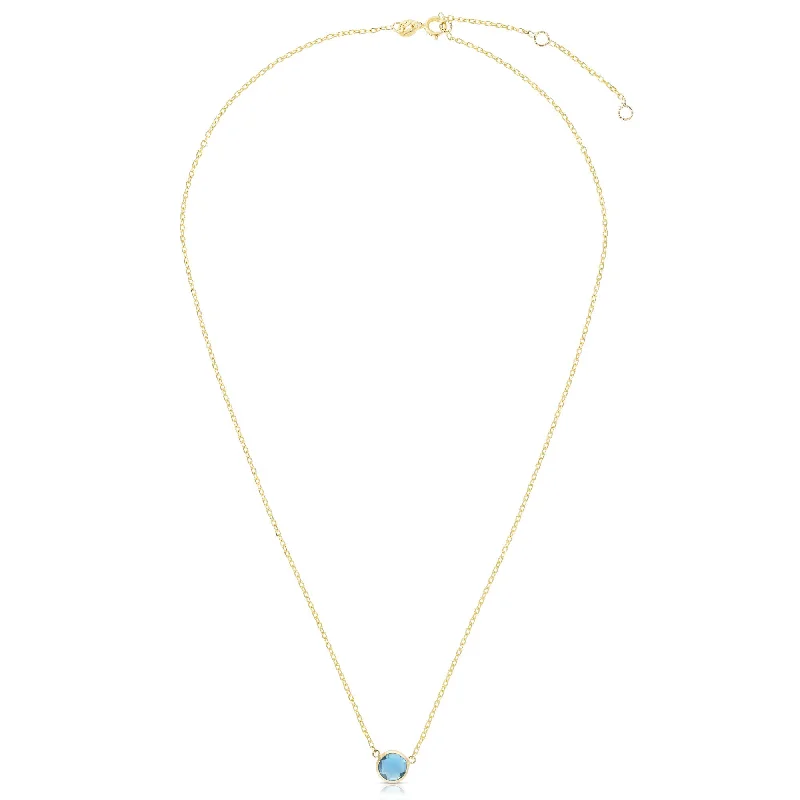 Custom engraved pendant necklaces-14K Gold & Blue Topaz Solitaire Necklace