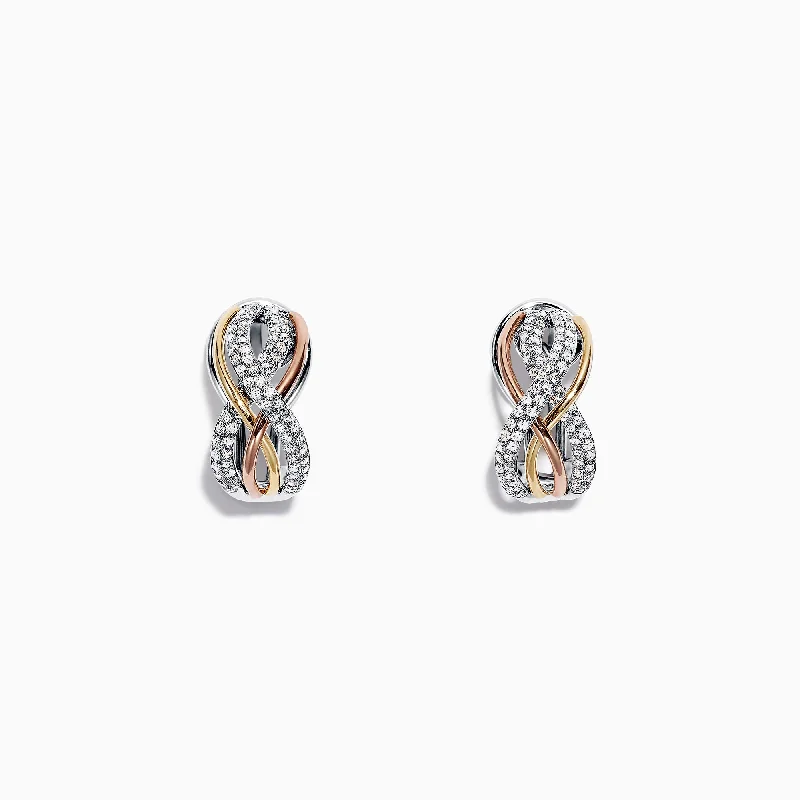 Classic Stud Earrings For Women-Trio 14K Tri Color Gold 1/2" French Clip Diamond Earrings, 0.55 TCW