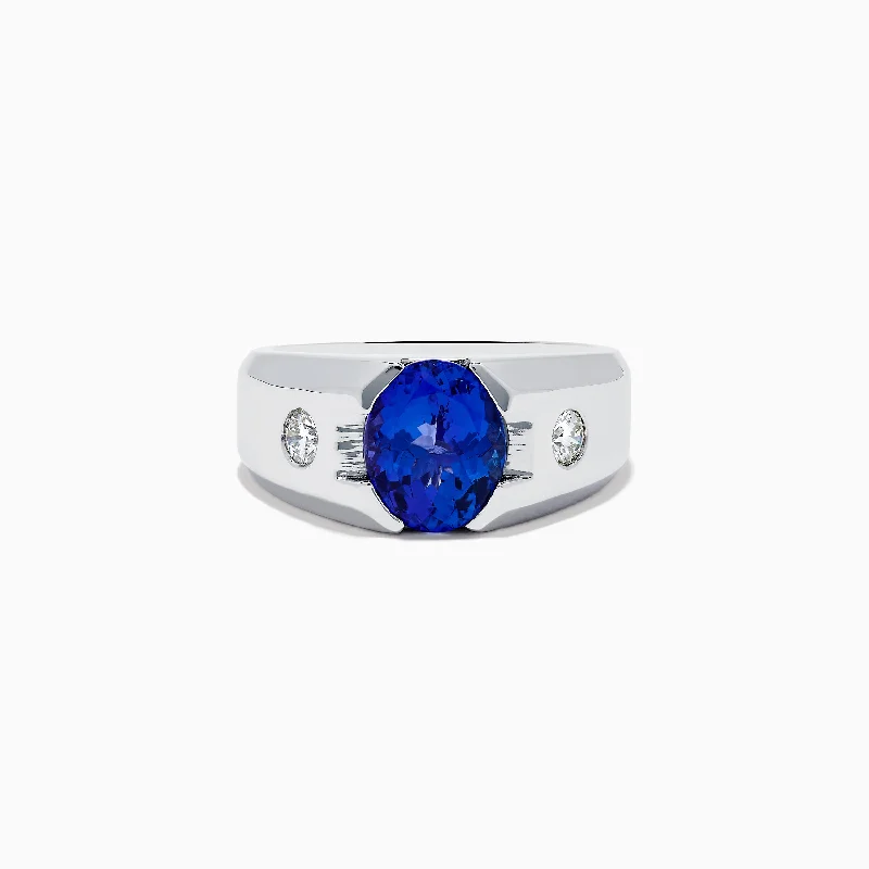 Platinum rings-Men's 14K Whit e Gold Tanzanite and Diamond Ring