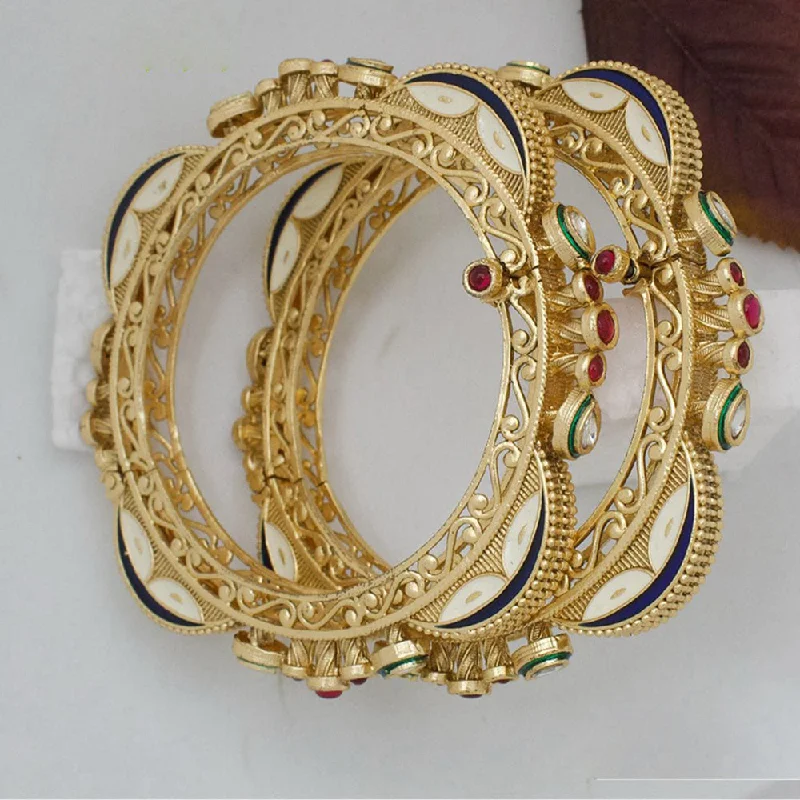 inspirational crystal bracelets-Bangles with mixed beads for ethnic look-Pooja Bangles Gold Plated Pota Stone Openable Bangle Set