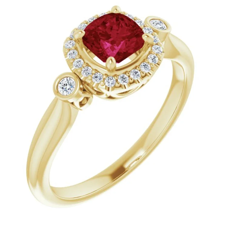 Engagement rings with large diamonds-14K Yellow Lab-Grown Ruby & 1/6 CTW Natural Diamond Ring