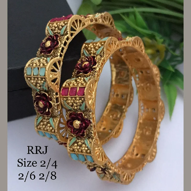 spiritual gemstone bracelets-Set of 5 bangles for multi-tone style-FS Collection Gold Plated Pota Stone Bangle Set