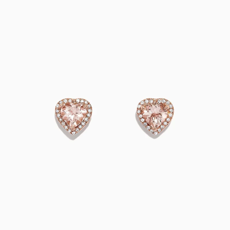 Fancy Dangle Earrings For Elegant Evening-Blush 14K Rose Gold Morganite and Diamond Heart Earrings, 1.87 TCW