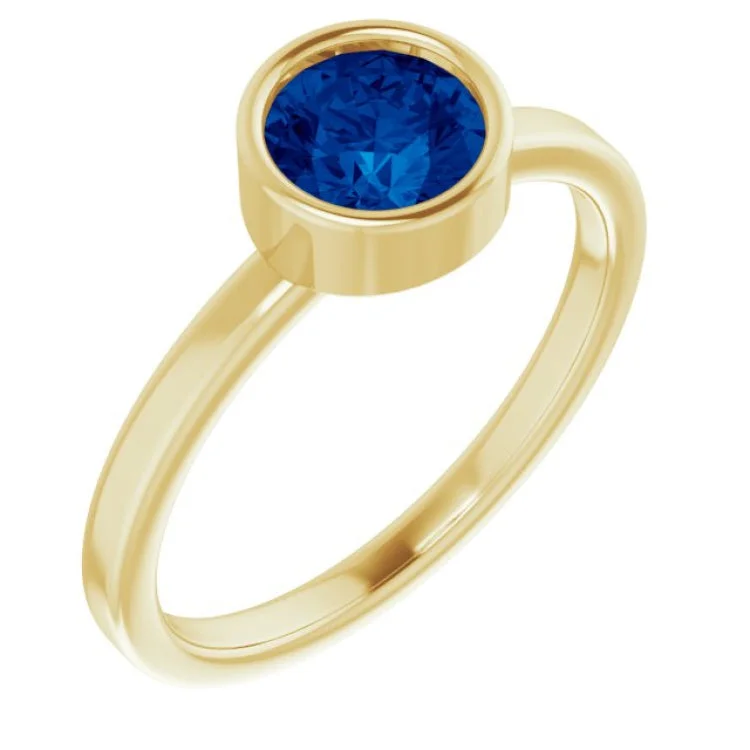 Birthstone rings with diamonds-14K Yellow 6 mm Natural Blue Sapphire Ring