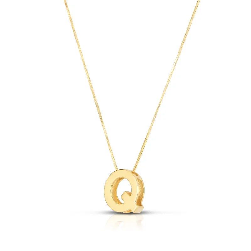 Colorful pendants for necklaces-14K Gold Block Letter Initial Q Necklace