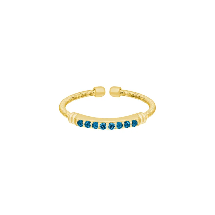 Wedding rings for brides-Gold Finish Sterling Silver Cable Cuff Ring with Simulated Blue Zircon Birth Gems - December