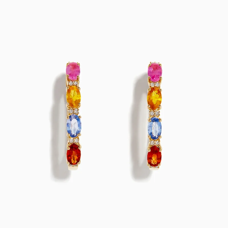 Fashion Earrings For Event Wear-Watercolors 14K Gold Multi Sapphire and Diamond Earrings, 2.58 TCW