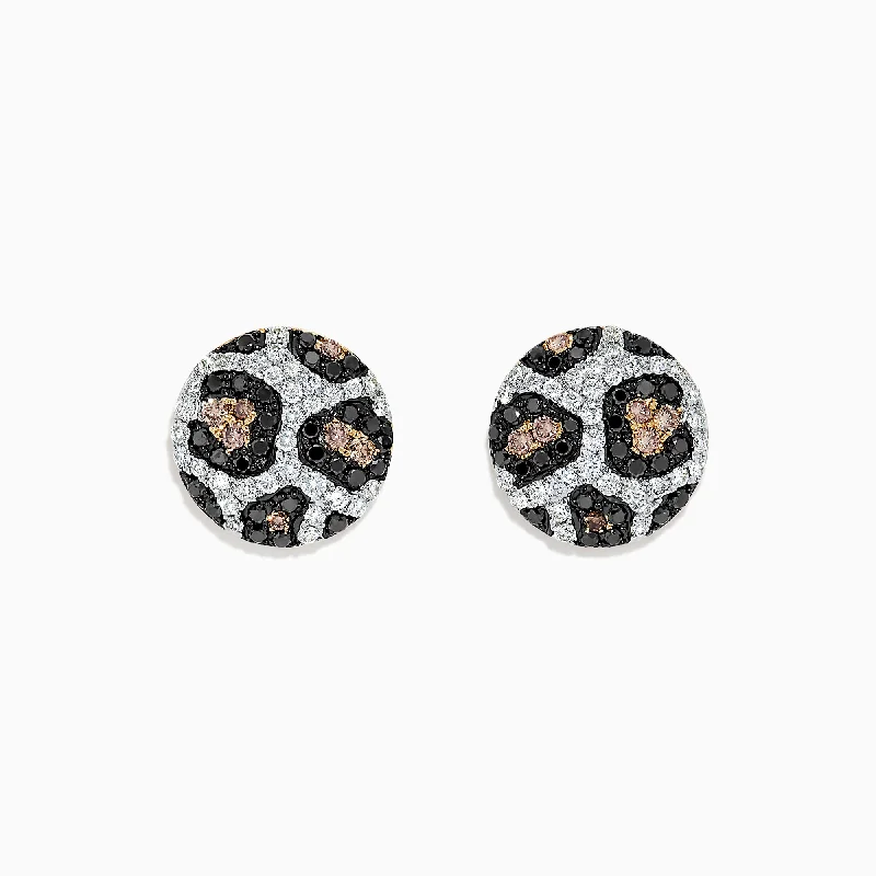 Geometric Earrings For Casual Fashion-14K Yellow Gold Espresso, Black and White Diamond Earrings, 0.94 TCW