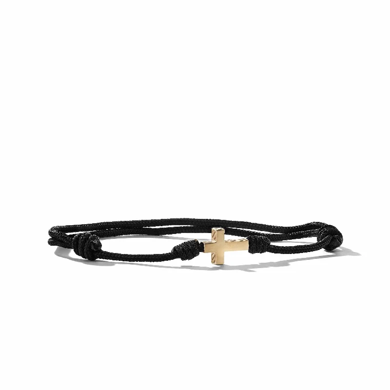 Camouflage Bracelets-Cross Black Cord Bracelet with 18K Yellow Gold