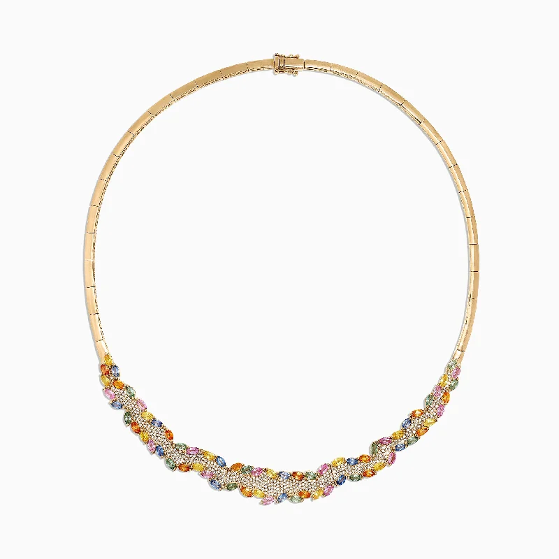 Trendy gold necklaces for layering-Watercolors 14K Gold Multi Sapphire and Diamond Necklace, 12.86 TCW