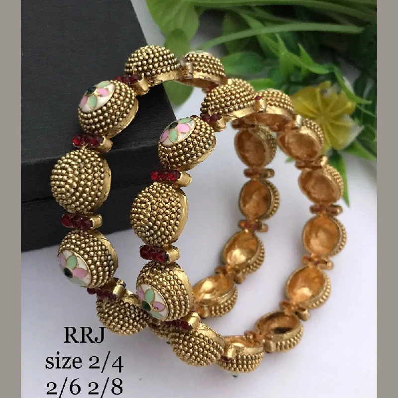 colorful charm bracelets-Minimalistic bangles for modern outfits-FS Collection Gold Plated Pota Stone Bangle Set