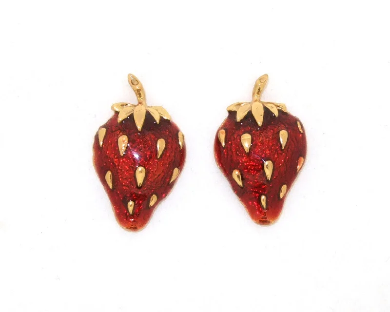 Chic Earrings For Work Wear-Red Strawberry and Gold Earrings