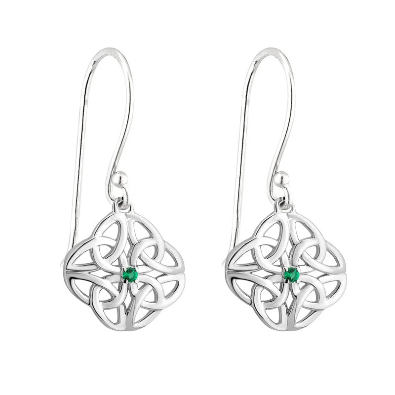 Luxury Earrings For High-End Fashion-Sterling Silver Crystal Celtic Knot Drop Earring