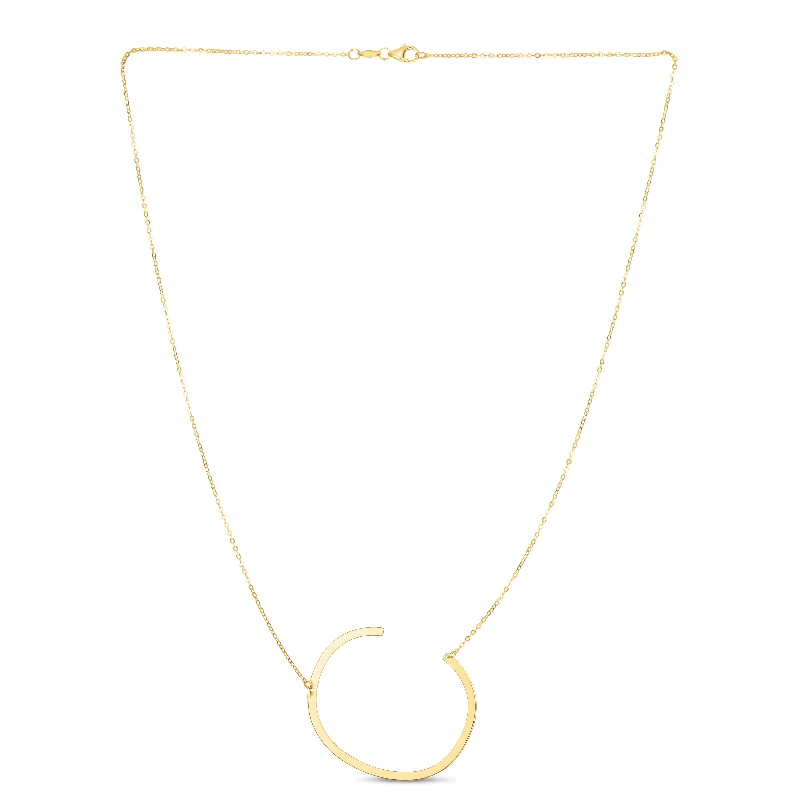 Simple gold pendant necklaces for women-14K Gold Large Initial C Necklace