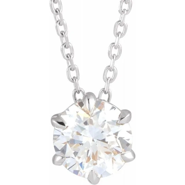 Silver necklaces with personalized messages-14K White 7/8 CT Lab-Grown Diamond Solitaire 16-18" Necklace