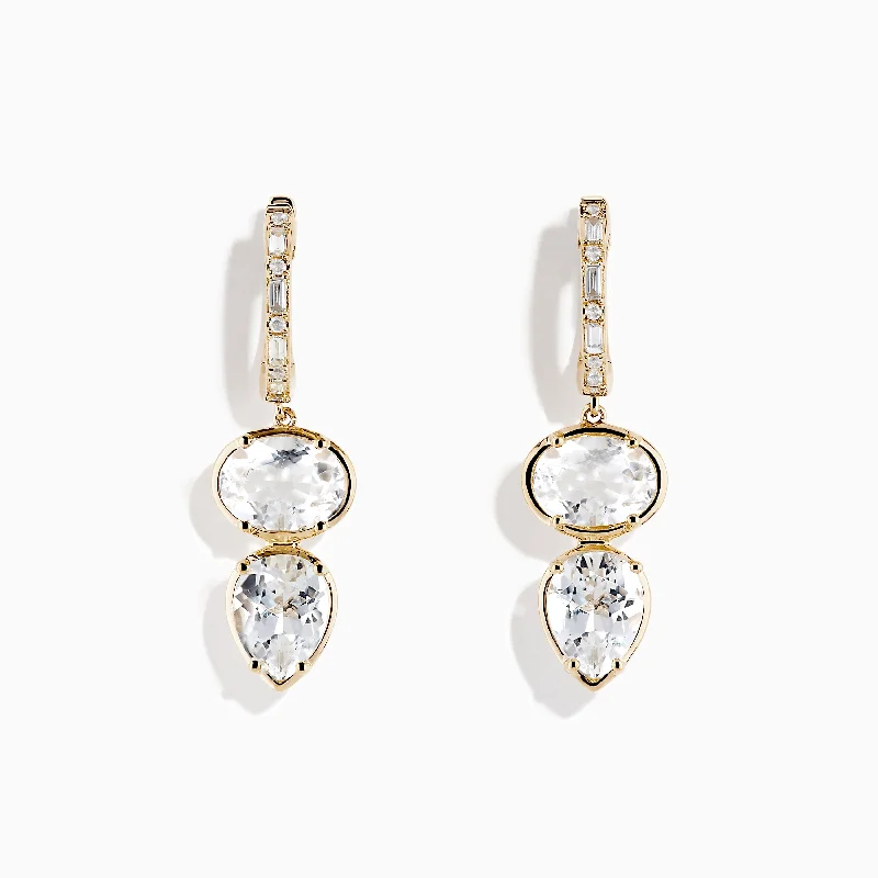 Simple Stud Earrings For Minimalist Style-14K Yellow Gold White Topaz and Diamond Earrings