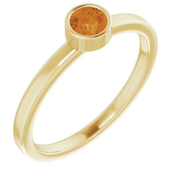 Geometric wedding rings-14K Yellow 4 mm Natural Citrine Ring