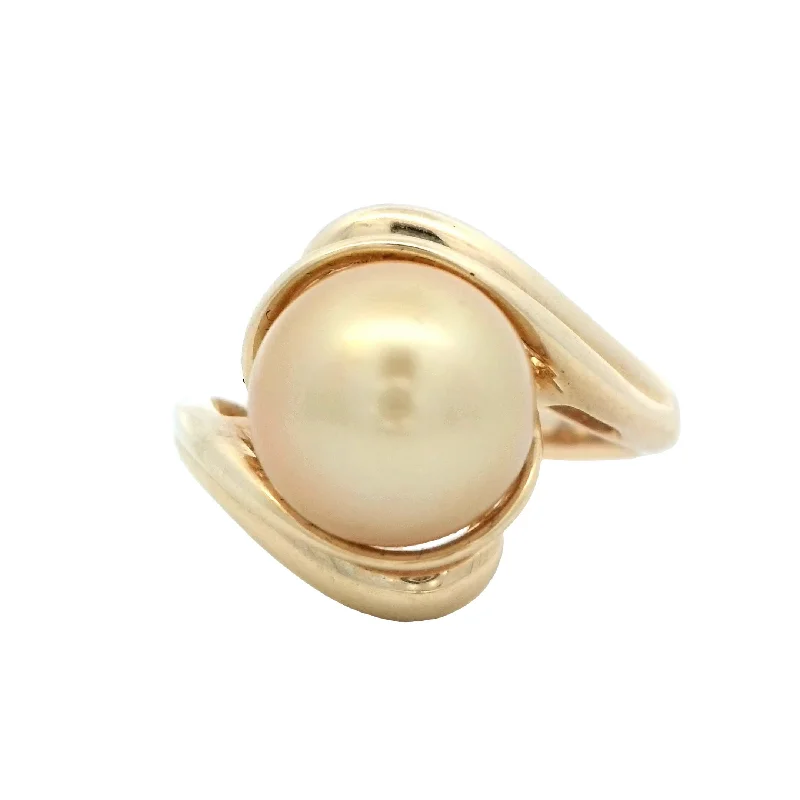 Custom rings for brides-Golden South Sea Pearl Ring in Yellow Gold