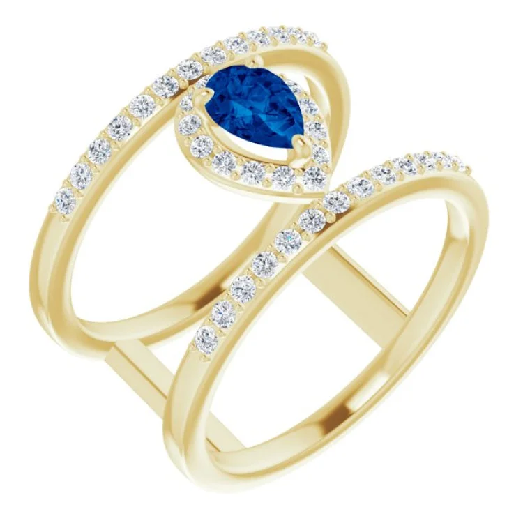 Luxury wedding rings for men-14K Yellow Natural Blue Sapphire & 1/3 CTW Natural Diamond Ring