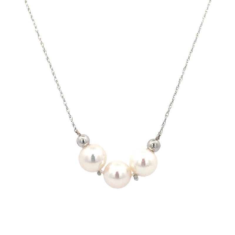 Trendy statement necklaces for girls-Three Pearl Add-a-pearl Pearl Necklace in White Gold by B&C