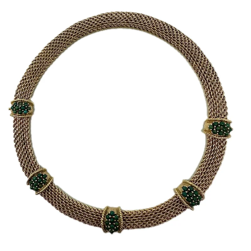 Unique gemstone necklaces for women-14K Gold Choker Necklace with 5 Green Turquoise Bead Stations