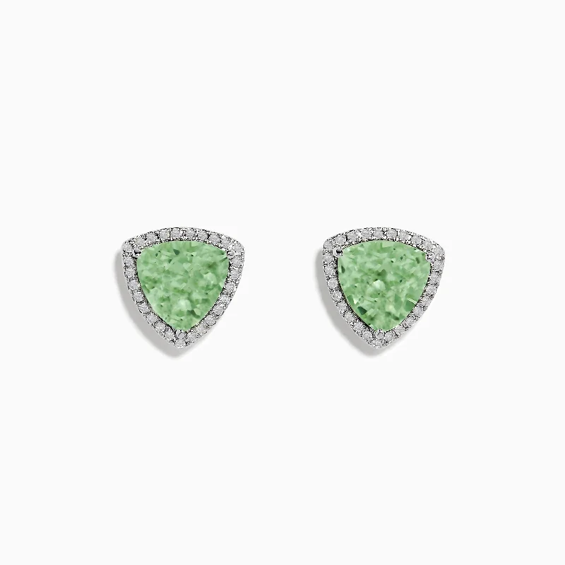 Modern Hoop Earrings For Stylish Women-14K White Gold Green Amethyst and Diamond Earrings