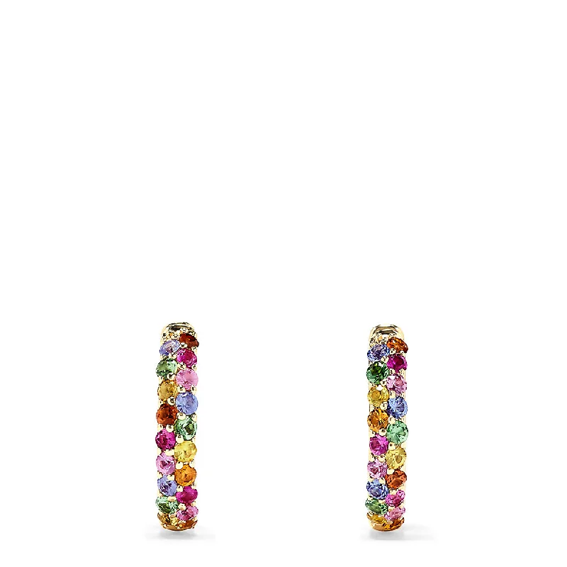 Colorful Dangle Earrings For Vibrant Looks-14K Yellow Gold Multi Sapphire and Tsavorite Hoop Earrings, 1.81 TCW