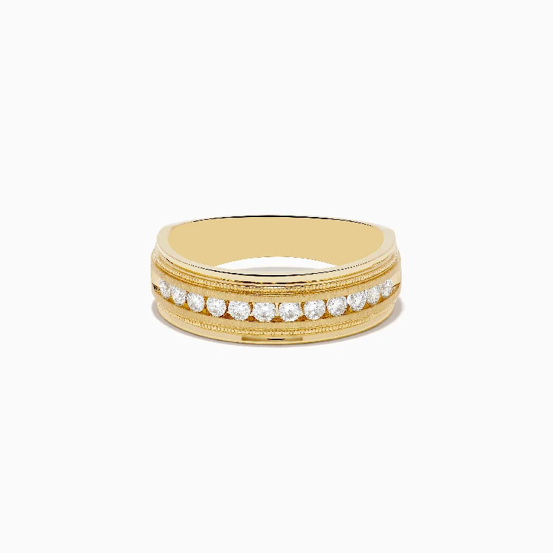 Affordable wedding bands for women-Men's 14K Yellow Gold Diamond Ring