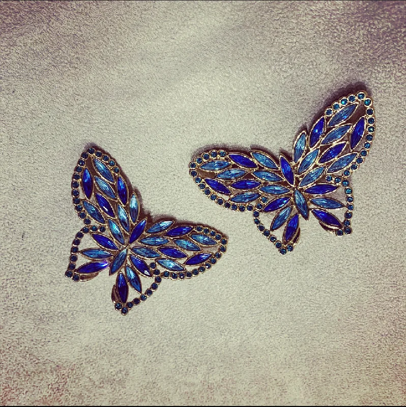 Black Onyx Earrings For Sophisticated Style-Yves Saint Laurent Very large blue butterfly earrings