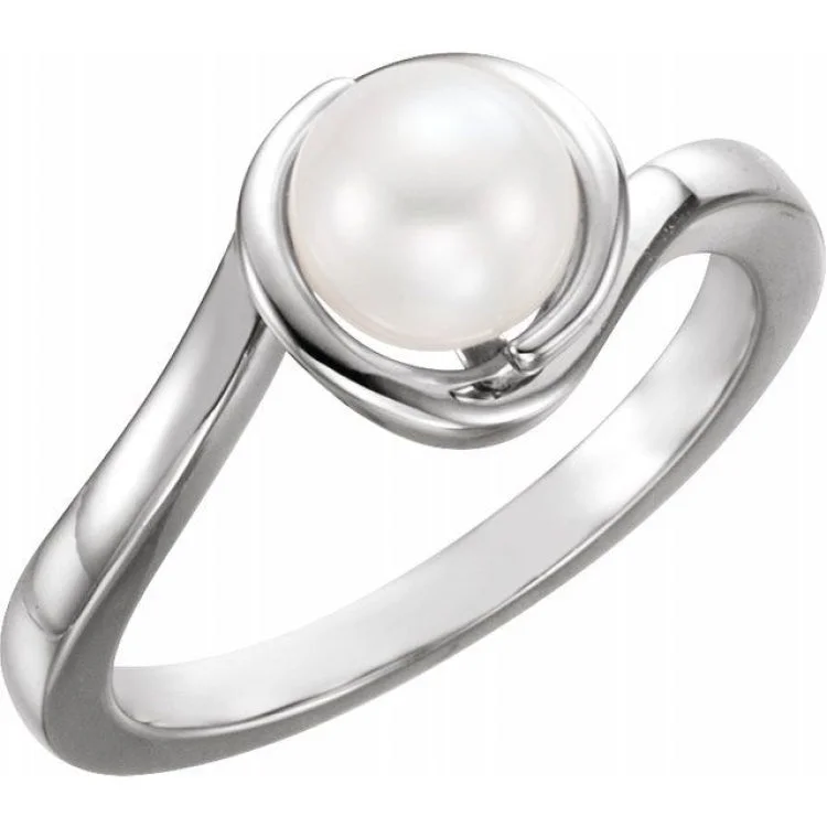 Affordable rings-Sterling Silver Cultured White Freshwater Pearl Ring