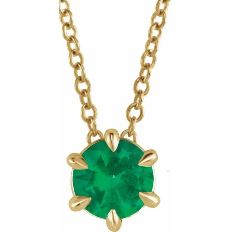 Chunky gold necklaces for statement looks-14K Yellow 4 mm Lab-Grown Emerald Solitaire 16-18" Necklace