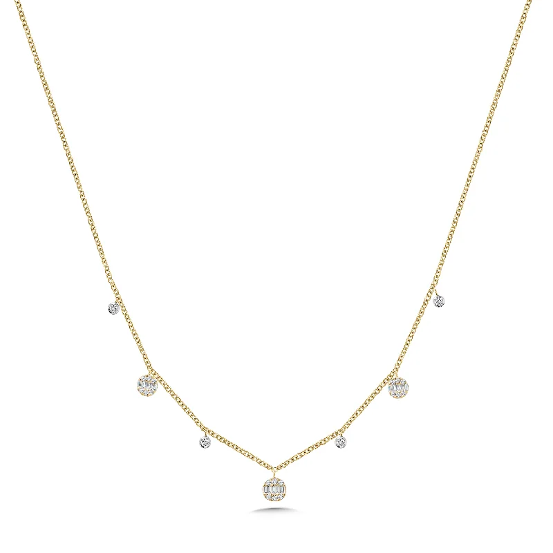 Crystal heart pendants for necklaces-Diamond Drop Station Necklace in Two-Tone Gold