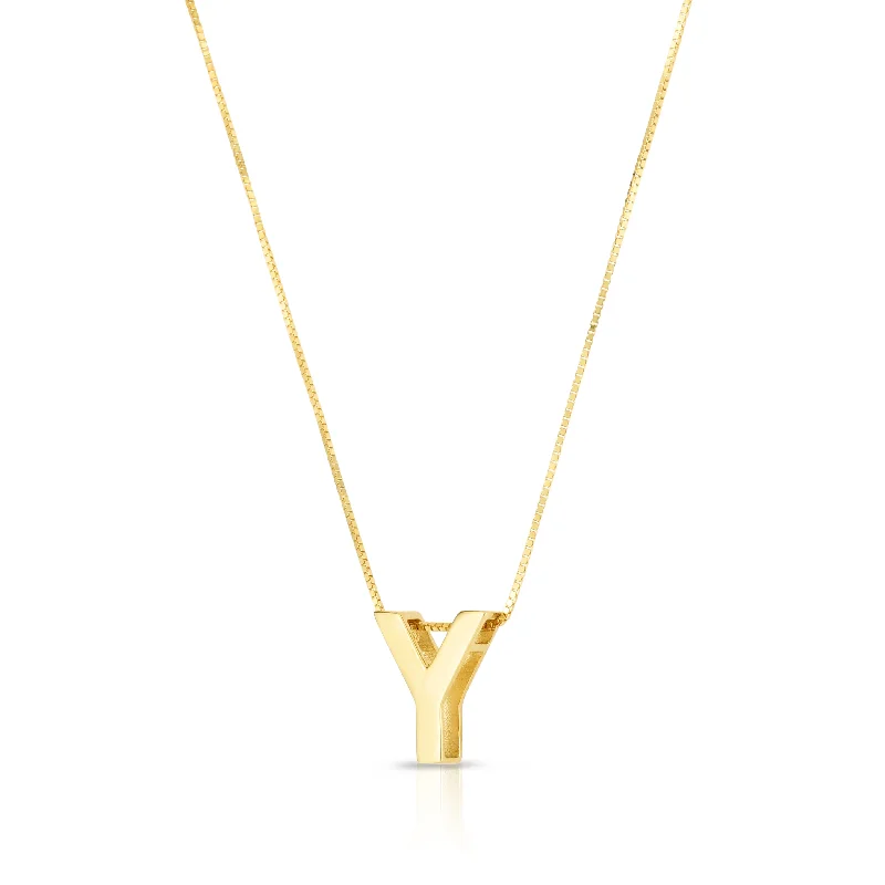 Artistic statement necklaces-14K Gold Block Letter Initial Y Necklace