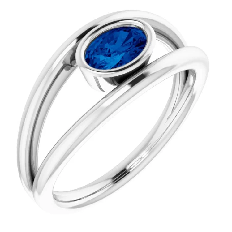 Unique silver wedding bands-14K White Natural Blue Sapphire Ring