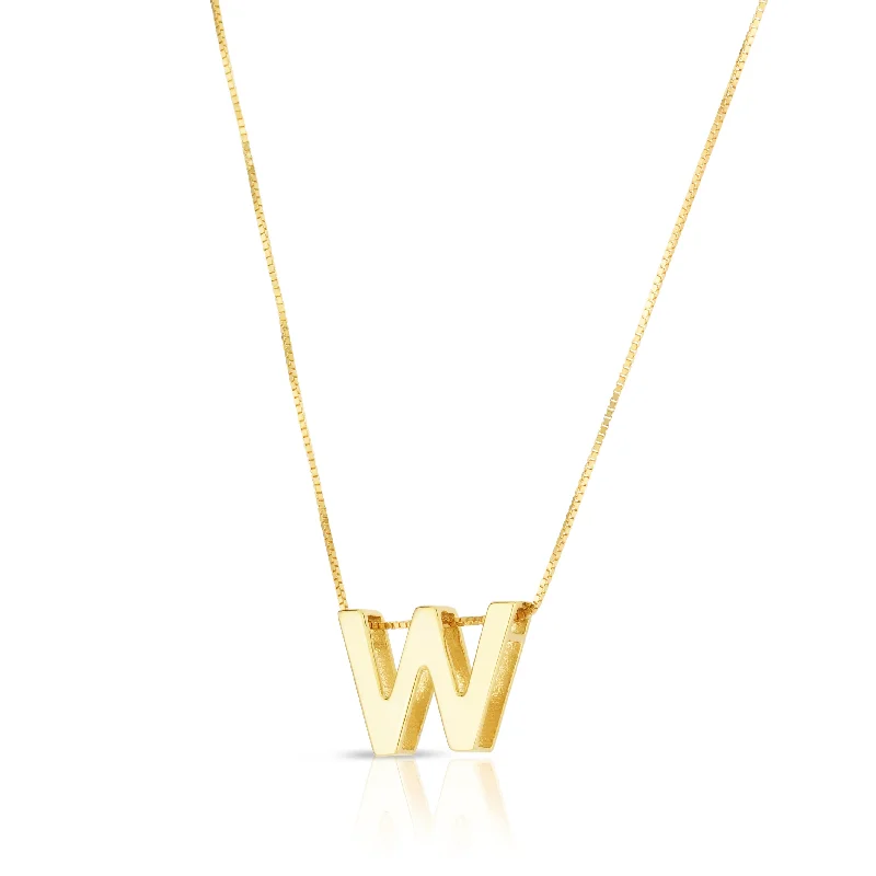 Minimalist necklaces for casual wear-14K Gold Block Letter Initial W Necklace