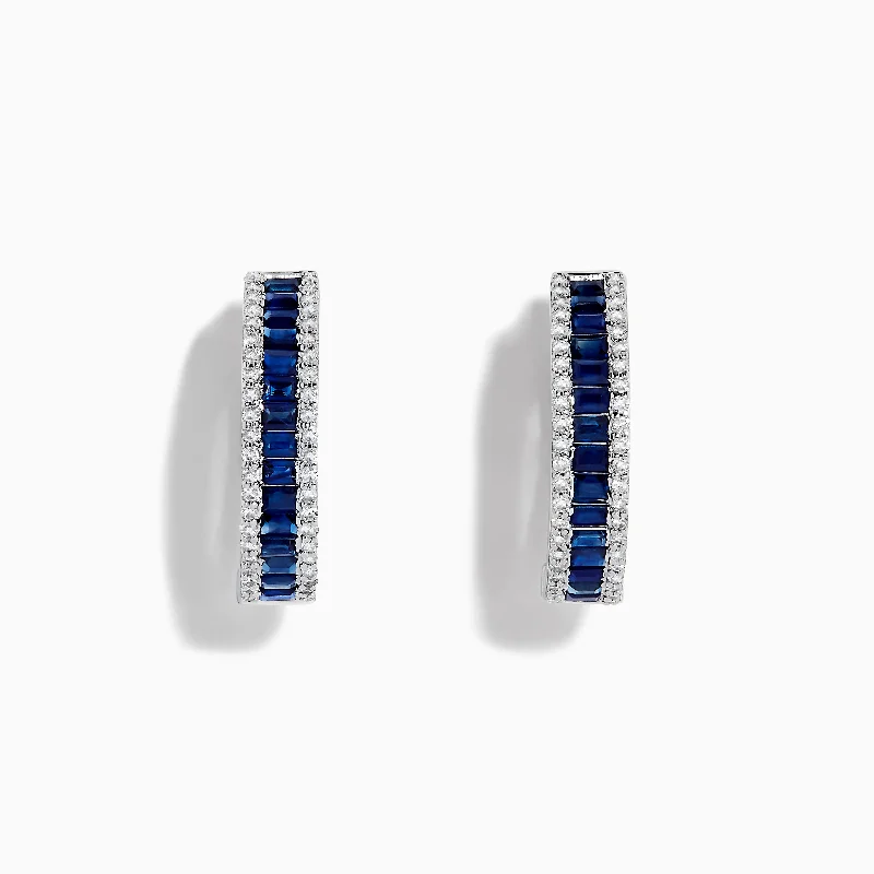 Unique Earrings For Personalized Touch-Royale Bleu 14K White Gold Blue Sapphire and Diamond Hoop Earrings