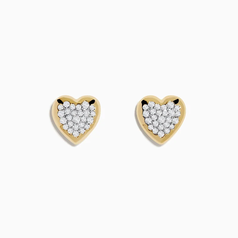 Clear Earrings For Subtle Elegance-14K Yellow Gold Diamond Heart Earrings