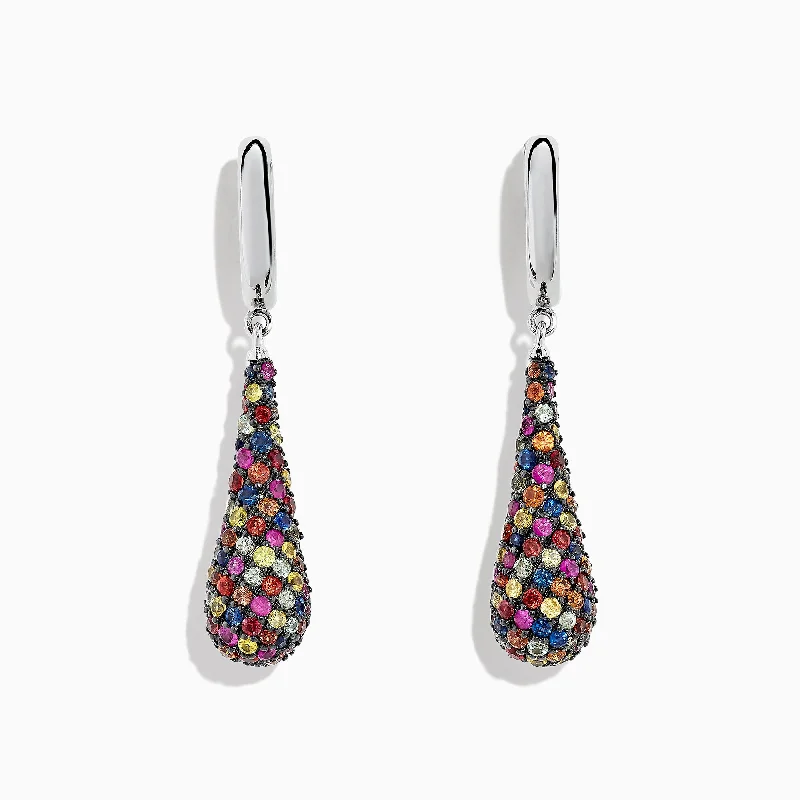 Long Earrings For Formal Dress-Splash Sterling Silver Multi Color Sapphire Drop Earrings, 4.10 TCW