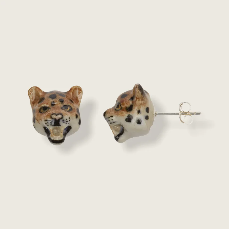 Sparkling Earrings For Special Moments-Roaring Leopard Stud Earrings Porcelaine by AndMary