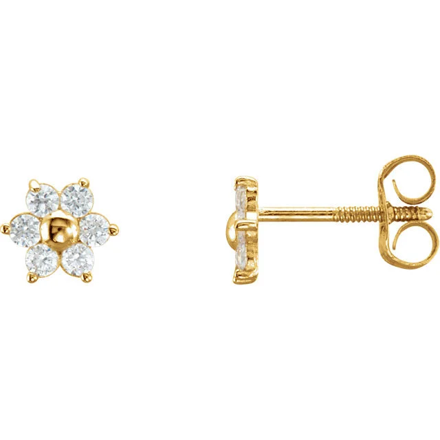 Chic Earrings For Casual Outfits-14K Gold 1.5 mm Round Cubic Zirconia Flower Screw Back Threaded Earrings