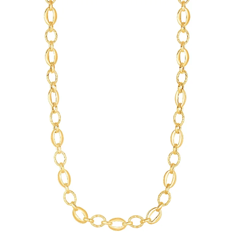 Silver necklaces for teenagers-14K Gold Polished Oval & Diamond Cut Link Chain