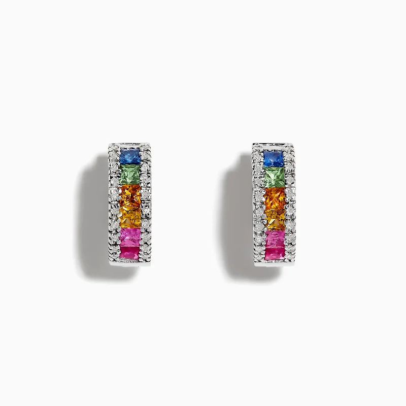 Colorful Earrings For Fun Outfits-Watercolors 14K White Gold Sapphire & Diamond Earrings, 1.76 TCW