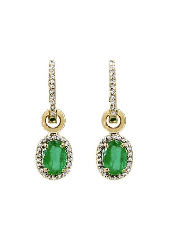 Boho Earrings For Summer Outfits-Brasilica 14K Yellow Gold Emerald and Diamond Earrings, 1.78 TCW