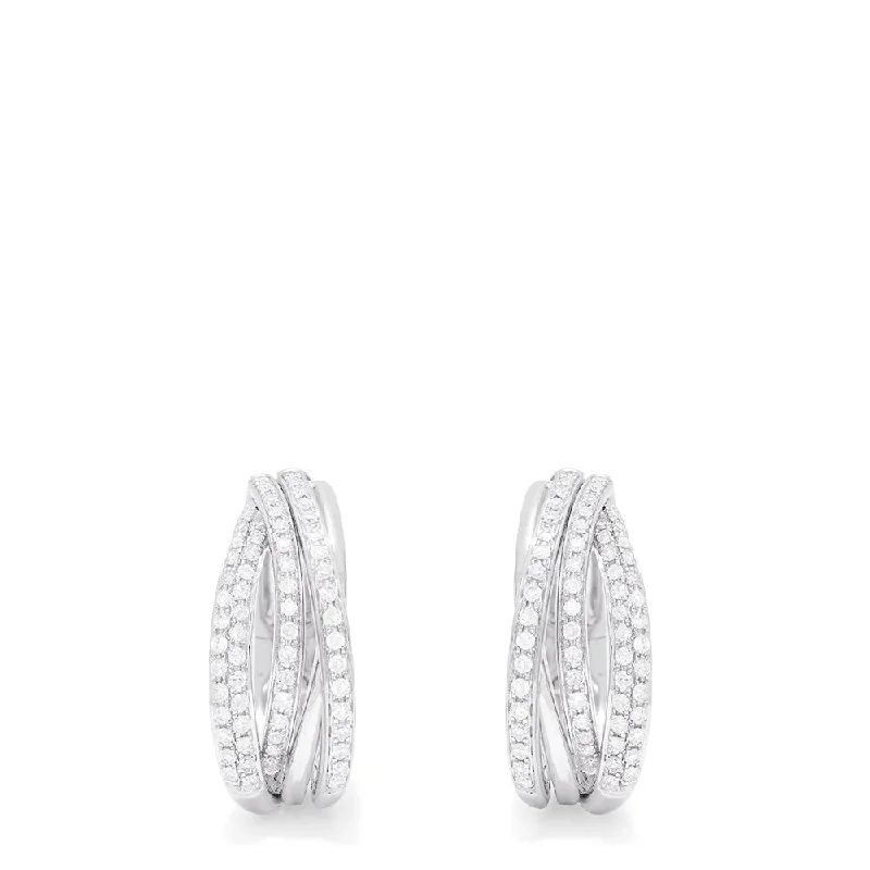 Beautiful Earrings For Formal Events-Pave Classica 14K White Gold Diamond Hoop Earrings, 0.52 TCW