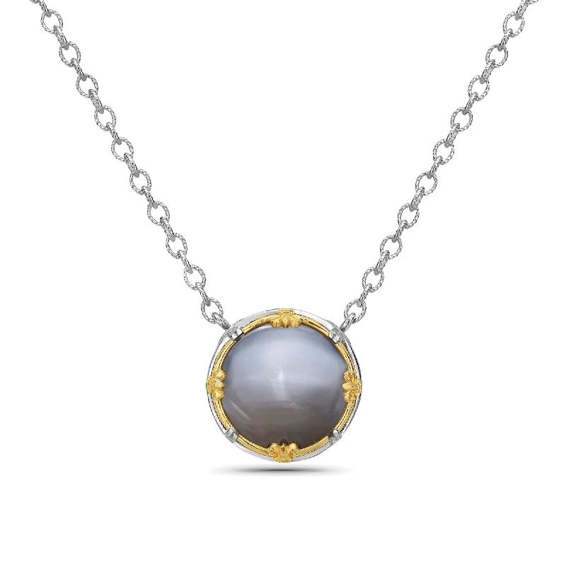 Fashionable lockets for personal gifts-Gray Moonstone Necklace in Two-Tone Gold by Anatoli