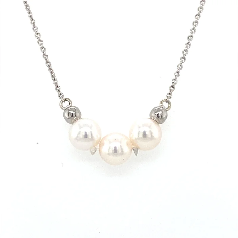 Feminine necklaces with diamonds-Three Pearl Add-a-pearl Necklace in White Gold by B&C