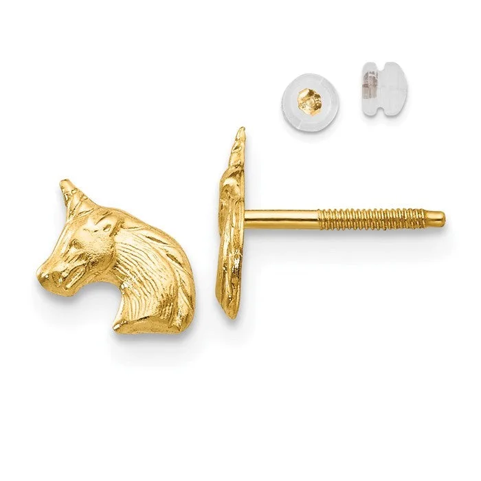 Elegant Silver Earrings For Evening Style-14k Yellow Gold Children's Madi K Small Unicorn Screw Back Post Earrings