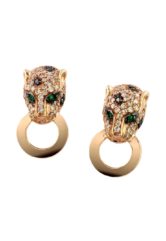 Fashion Earrings For Weddings-Signature 14K Rose Gold Diamond & Emerald Earrings, 0.65 TCW