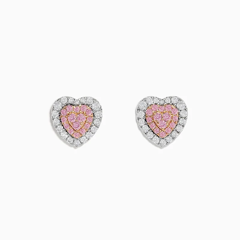 Elegant Chandelier Earrings For Glam-Novelty 18K Two Tone Gold Pink and White Diamond Heart Earrings